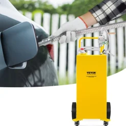 VEVOR 30 Gallon Fuel Caddy, Gas Storage Tank & 4 Wheels, with Manuel Transfer Pump, Gasoline Diesel Fuel Container for Cars, Lawn Mowers, ATVs, Boats, More, Yellow