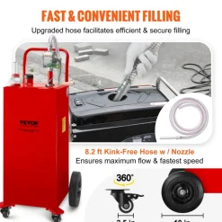 VEVOR 30 Gallon Fuel Caddy, Gas Storage Tank & 4 Wheels, with Manuel Transfer Pump, Gasoline Diesel Fuel Container for Cars, Lawn Mowers, ATVs, Boats, More, Red
