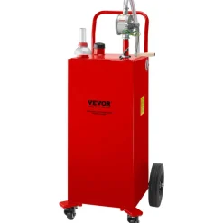 VEVOR 30 Gallon Fuel Caddy, Gas Storage Tank & 4 Wheels, with Manuel Transfer Pump, Gasoline Diesel Fuel Container for Cars, Lawn Mowers, ATVs, Boats, More, Red