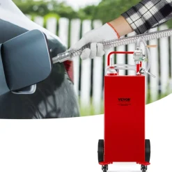 VEVOR 30 Gallon Fuel Caddy, Gas Storage Tank & 4 Wheels, with Manuel Transfer Pump, Gasoline Diesel Fuel Container for Cars, Lawn Mowers, ATVs, Boats, More, Red