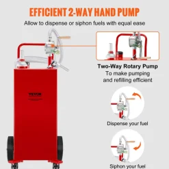 VEVOR 30 Gallon Fuel Caddy, Gas Storage Tank & 4 Wheels, with Manuel Transfer Pump, Gasoline Diesel Fuel Container for Cars, Lawn Mowers, ATVs, Boats, More, Red