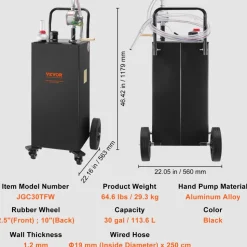 VEVOR 30 Gallon Fuel Caddy, Gas Storage Tank & 4 Wheels, with Manuel Transfer Pump, Gasoline Diesel Fuel Container for Cars, Lawn Mowers, ATVs, Boats, More, Black