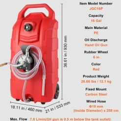VEVOR 16 Gallon Fuel Caddy, 7.8 L/min, Portable Gas Storage Tank Container with Hand Pump Rubber Wheels, Fuel Transfer Storage Tank for Gasoline Diesel Machine Oil Car Mowers Tractor Boat Motorcycle