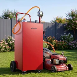 VEVOR 50 Gallon Fuel Gas Caddy, Carbon Steel, Portable Fuel Transfer Storage Tank with Manual Pump and 4 Wheels, Gasoline Diesel Can Container, for Cars, Lawn Mowers, ATVs, Boats, Motorcycles, Red