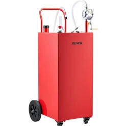 VEVOR 50 Gallon Fuel Gas Caddy, Carbon Steel, Portable Fuel Transfer Storage Tank with Manual Pump and 4 Wheels, Gasoline Diesel Can Container, for Cars, Lawn Mowers, ATVs, Boats, Motorcycles, Red