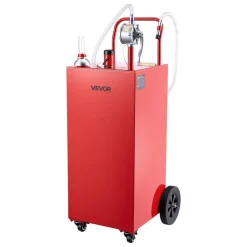 VEVOR 50 Gallon Fuel Gas Caddy, Carbon Steel, Portable Fuel Transfer Storage Tank with Manual Pump and 4 Wheels, Gasoline Diesel Can Container, for Cars, Lawn Mowers, ATVs, Boats, Motorcycles, Red