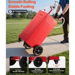 VEVOR 30 Gallon Fuel Gas Caddy, Carbon Steel, Portable Fuel Transfer Storage Tank with Manual Pump and 4 Wheels, Gasoline Diesel Can Container, for Cars, Lawn Mowers, ATVs, Boats, Motorcycles, Red