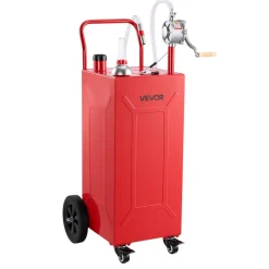VEVOR 30 Gallon Fuel Gas Caddy, Carbon Steel, Portable Fuel Transfer Storage Tank with Manual Pump and 4 Wheels, Gasoline Diesel Can Container, for Cars, Lawn Mowers, ATVs, Boats, Motorcycles, Red