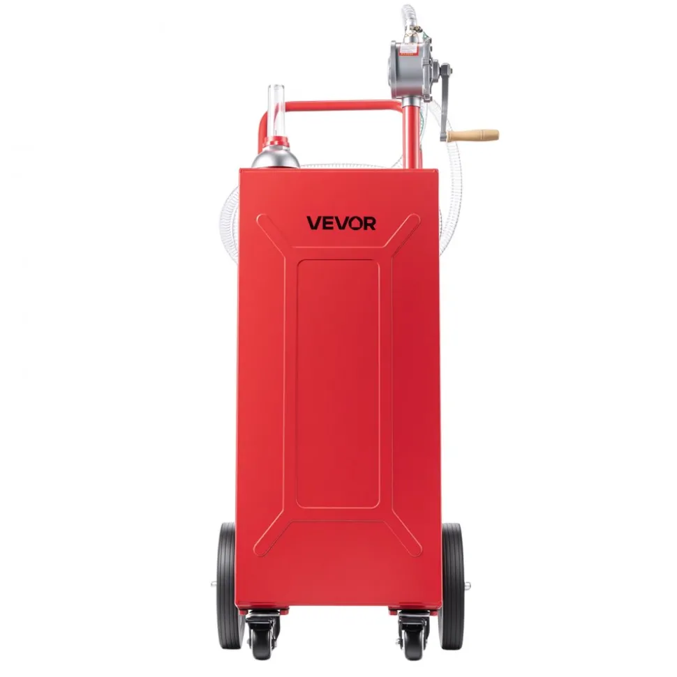 VEVOR 30 Gallon Fuel Gas Caddy, Carbon Steel, Portable Fuel Transfer Storage Tank with Manual Pump and 4 Wheels, Gasoline Diesel Can Container, for Cars, Lawn Mowers, ATVs, Boats, Motorcycles, Red