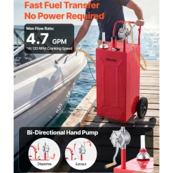 VEVOR 30 Gallon Fuel Gas Caddy, Carbon Steel, Portable Fuel Transfer Storage Tank with Manual Pump and 4 Wheels, Gasoline Diesel Can Container, for Cars, Lawn Mowers, ATVs, Boats, Motorcycles, Red