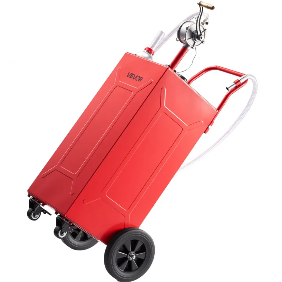 VEVOR 30 Gallon Fuel Gas Caddy, Carbon Steel, Portable Fuel Transfer Storage Tank with Manual Pump and 4 Wheels, Gasoline Diesel Can Container, for Cars, Lawn Mowers, ATVs, Boats, Motorcycles, Red