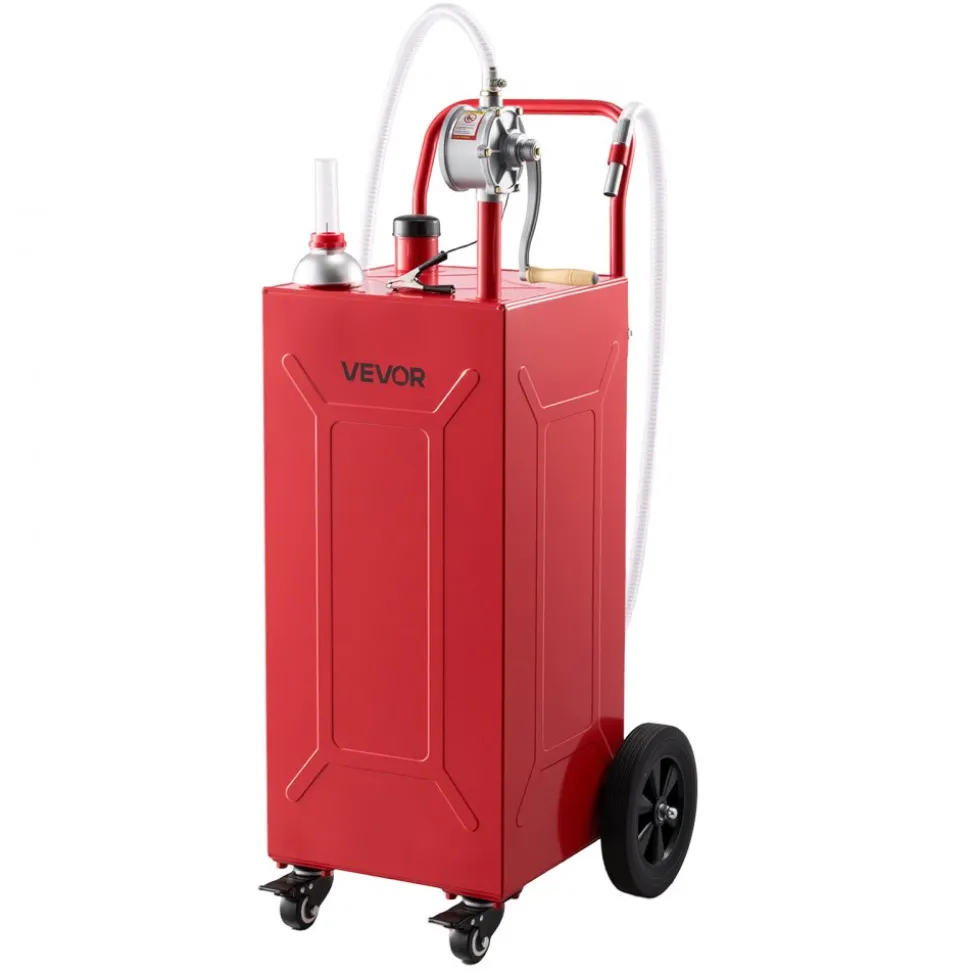 VEVOR 30 Gallon Fuel Gas Caddy, Carbon Steel, Portable Fuel Transfer Storage Tank with Manual Pump and 4 Wheels, Gasoline Diesel Can Container, for Cars, Lawn Mowers, ATVs, Boats, Motorcycles, Red