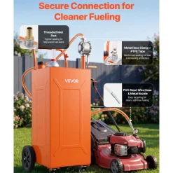 VEVOR 35 Gallon Fuel Gas Caddy, Carbon Steel, Portable Fuel Transfer Storage Tank with Manual Pump & 4 Wheels, Gasoline Diesel Can Container, for Cars, Lawn Mowers, ATVs, Boats, Motorcycles, Orange