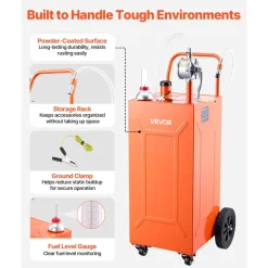 VEVOR 35 Gallon Fuel Gas Caddy, Carbon Steel, Portable Fuel Transfer Storage Tank with Manual Pump & 4 Wheels, Gasoline Diesel Can Container, for Cars, Lawn Mowers, ATVs, Boats, Motorcycles, Orange