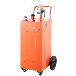 VEVOR 35 Gallon Fuel Gas Caddy, Carbon Steel, Portable Fuel Transfer Storage Tank with Manual Pump & 4 Wheels, Gasoline Diesel Can Container, for Cars, Lawn Mowers, ATVs, Boats, Motorcycles, Orange