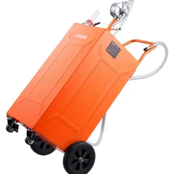 VEVOR 35 Gallon Fuel Gas Caddy, Carbon Steel, Portable Fuel Transfer Storage Tank with Manual Pump & 4 Wheels, Gasoline Diesel Can Container, for Cars, Lawn Mowers, ATVs, Boats, Motorcycles, Orange