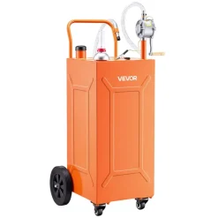 VEVOR 35 Gallon Fuel Gas Caddy, Carbon Steel, Portable Fuel Transfer Storage Tank with Manual Pump & 4 Wheels, Gasoline Diesel Can Container, for Cars, Lawn Mowers, ATVs, Boats, Motorcycles, Orange