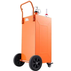 VEVOR 35 Gallon Fuel Gas Caddy, Carbon Steel, Portable Fuel Transfer Storage Tank with Manual Pump & 4 Wheels, Gasoline Diesel Can Container, for Cars, Lawn Mowers, ATVs, Boats, Motorcycles, Orange