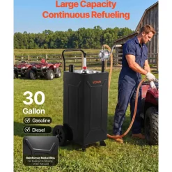 VEVOR 30 Gallon Fuel Gas Caddy, Carbon Steel, Portable Fuel Transfer Storage Tank with Manual Pump & 2 Wheels, Gasoline Diesel Can Container, for Cars, Lawn Mowers, ATVs, Boats, Motorcycles, Black