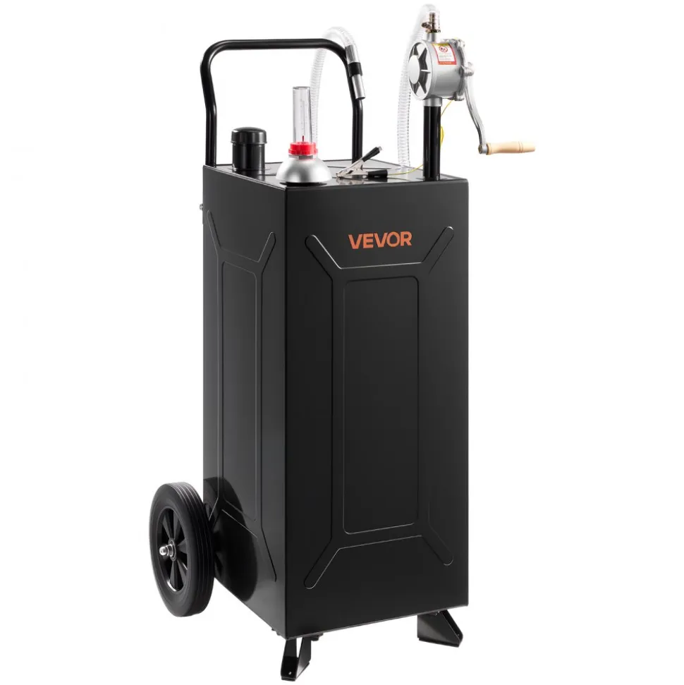 VEVOR 30 Gallon Fuel Gas Caddy, Carbon Steel, Portable Fuel Transfer Storage Tank with Manual Pump & 2 Wheels, Gasoline Diesel Can Container, for Cars, Lawn Mowers, ATVs, Boats, Motorcycles, Black