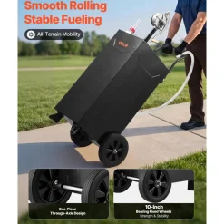 VEVOR 30 Gallon Fuel Gas Caddy, Carbon Steel, Portable Fuel Transfer Storage Tank with Manual Pump & 2 Wheels, Gasoline Diesel Can Container, for Cars, Lawn Mowers, ATVs, Boats, Motorcycles, Black