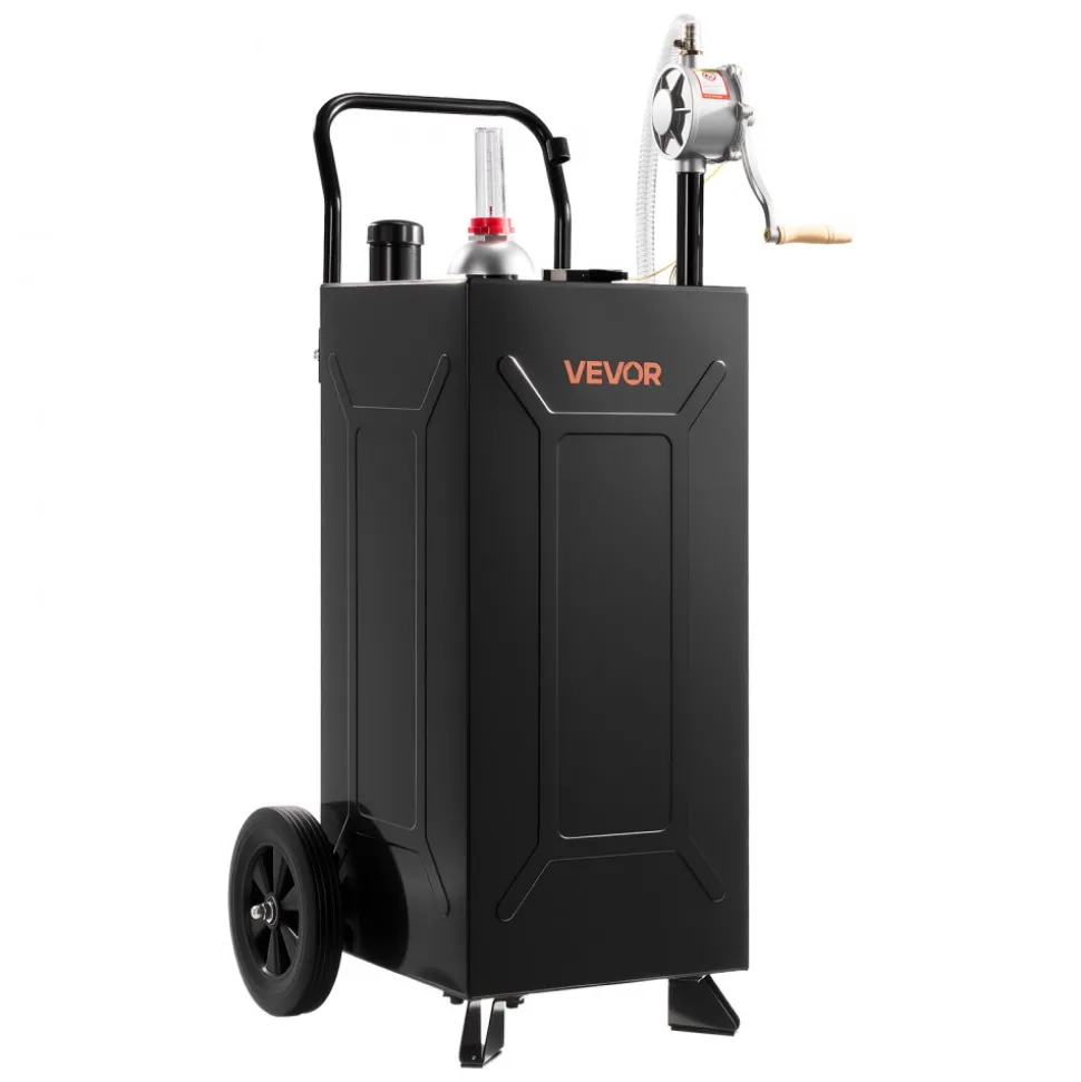 VEVOR 30 Gallon Fuel Gas Caddy, Carbon Steel, Portable Fuel Transfer Storage Tank with Manual Pump & 2 Wheels, Gasoline Diesel Can Container, for Cars, Lawn Mowers, ATVs, Boats, Motorcycles, Black