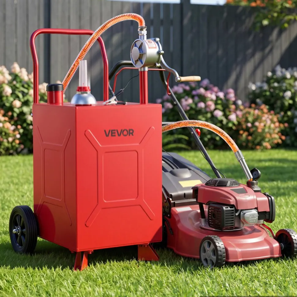 VEVOR 20 Gallon Fuel Gas Caddy, Carbon Steel, Portable Fuel Transfer Storage Tank with Manual Pump & Rolling Wheels, Gasoline Diesel Can Container, for Cars, Lawn Mowers, ATVs, Boats, Motorcycles, Red