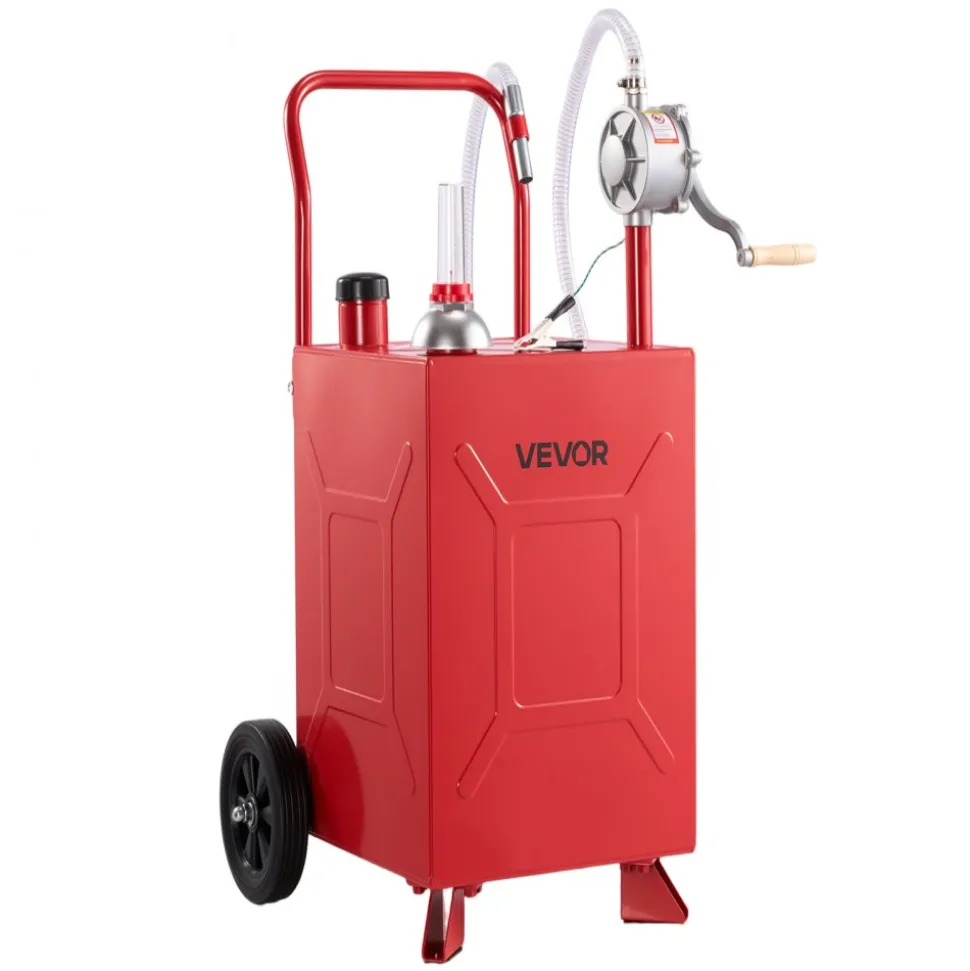 VEVOR 20 Gallon Fuel Gas Caddy, Carbon Steel, Portable Fuel Transfer Storage Tank with Manual Pump & Rolling Wheels, Gasoline Diesel Can Container, for Cars, Lawn Mowers, ATVs, Boats, Motorcycles, Red