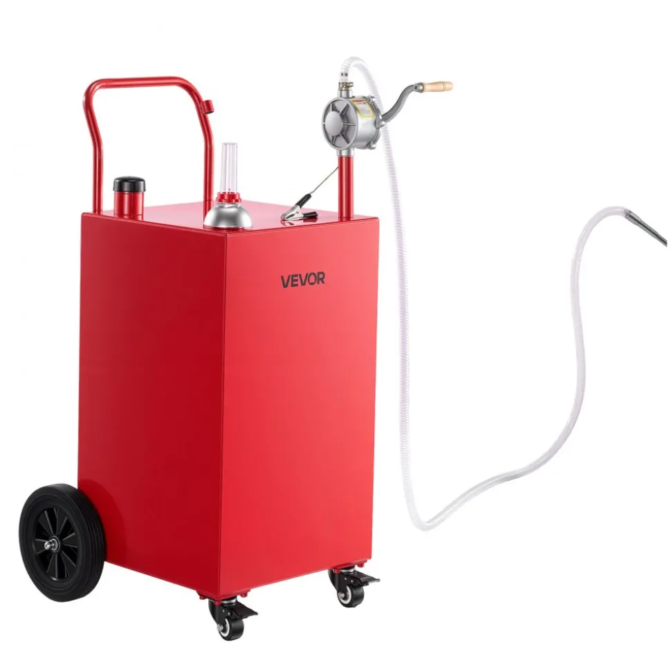 VEVOR 40 Gallon Fuel Gas Caddy, Carbon Steel, Portable Fuel Transfer Storage Tank with Manual Pump and 4 Wheels, Gasoline Diesel Can Container, for Cars, Lawn Mowers, ATVs, Boats, Motorcycles, Red
