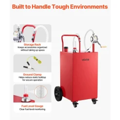 VEVOR 40 Gallon Fuel Gas Caddy, Carbon Steel, Portable Fuel Transfer Storage Tank with Manual Pump and 4 Wheels, Gasoline Diesel Can Container, for Cars, Lawn Mowers, ATVs, Boats, Motorcycles, Red