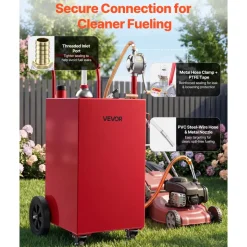 VEVOR 40 Gallon Fuel Gas Caddy, Carbon Steel, Portable Fuel Transfer Storage Tank with Manual Pump and 4 Wheels, Gasoline Diesel Can Container, for Cars, Lawn Mowers, ATVs, Boats, Motorcycles, Red