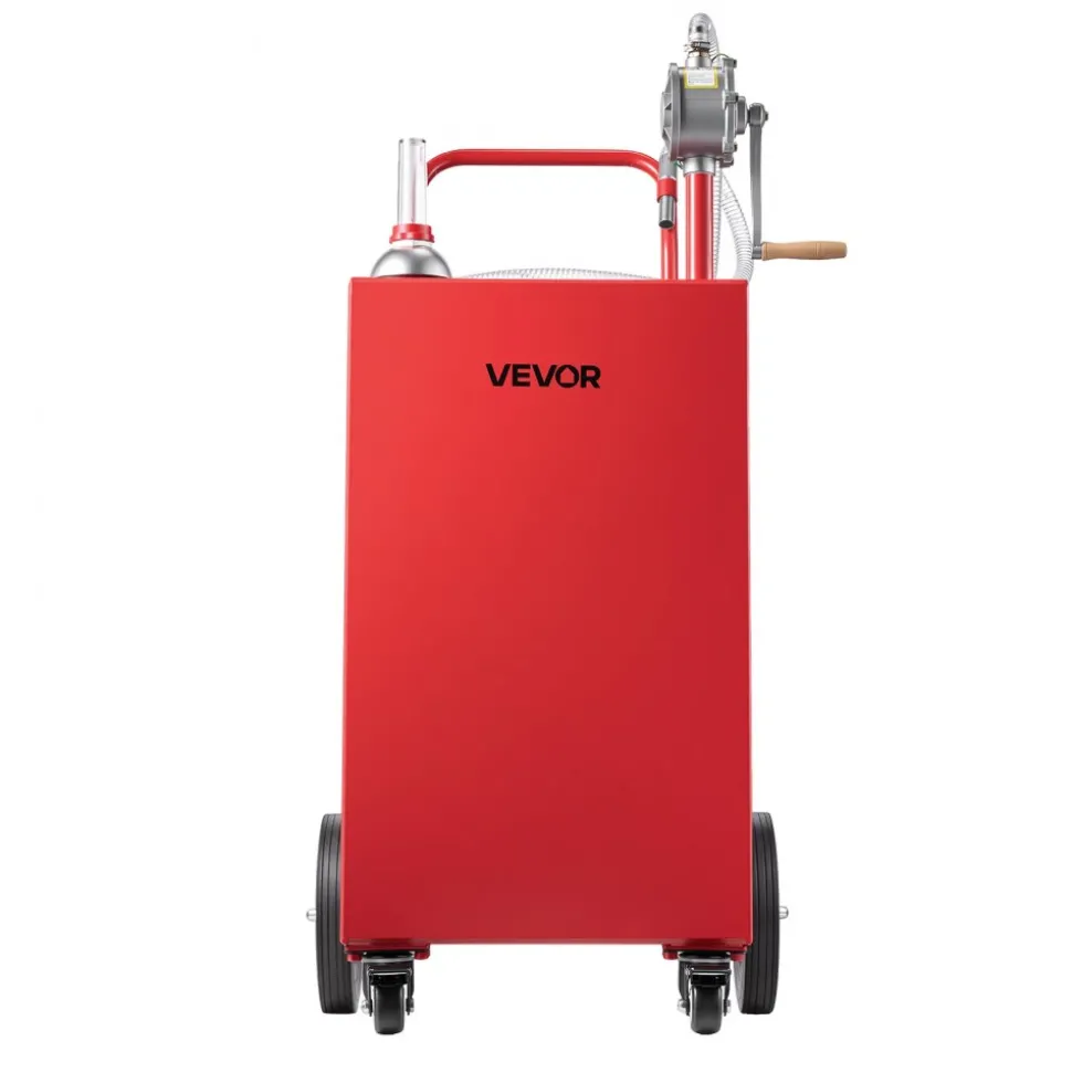 VEVOR 40 Gallon Fuel Gas Caddy, Carbon Steel, Portable Fuel Transfer Storage Tank with Manual Pump and 4 Wheels, Gasoline Diesel Can Container, for Cars, Lawn Mowers, ATVs, Boats, Motorcycles, Red