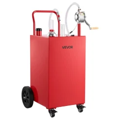 VEVOR 40 Gallon Fuel Gas Caddy, Carbon Steel, Portable Fuel Transfer Storage Tank with Manual Pump and 4 Wheels, Gasoline Diesel Can Container, for Cars, Lawn Mowers, ATVs, Boats, Motorcycles, Red