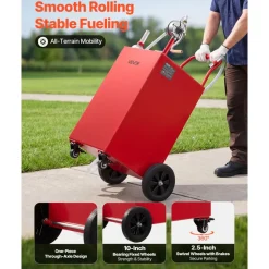 VEVOR 40 Gallon Fuel Gas Caddy, Carbon Steel, Portable Fuel Transfer Storage Tank with Manual Pump and 4 Wheels, Gasoline Diesel Can Container, for Cars, Lawn Mowers, ATVs, Boats, Motorcycles, Red