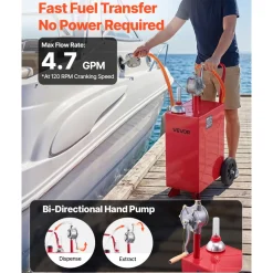VEVOR 15 Gallon Fuel Gas Caddy, Carbon Steel, Portable Fuel Transfer Storage Tank with Manual Pump & Rolling Wheels, Gasoline Diesel Can Container, for Cars, Lawn Mowers, ATVs, Boats, Motorcycles, Red