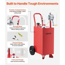 VEVOR 15 Gallon Fuel Gas Caddy, Carbon Steel, Portable Fuel Transfer Storage Tank with Manual Pump & Rolling Wheels, Gasoline Diesel Can Container, for Cars, Lawn Mowers, ATVs, Boats, Motorcycles, Red