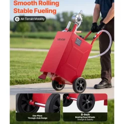 VEVOR 15 Gallon Fuel Gas Caddy, Carbon Steel, Portable Fuel Transfer Storage Tank with Manual Pump & Rolling Wheels, Gasoline Diesel Can Container, for Cars, Lawn Mowers, ATVs, Boats, Motorcycles, Red