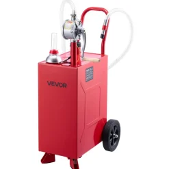 VEVOR 15 Gallon Fuel Gas Caddy, Carbon Steel, Portable Fuel Transfer Storage Tank with Manual Pump & Rolling Wheels, Gasoline Diesel Can Container, for Cars, Lawn Mowers, ATVs, Boats, Motorcycles, Red