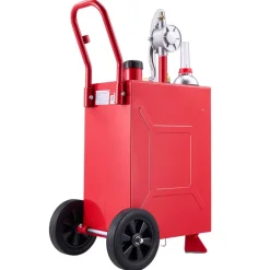 VEVOR 15 Gallon Fuel Gas Caddy, Carbon Steel, Portable Fuel Transfer Storage Tank with Manual Pump & Rolling Wheels, Gasoline Diesel Can Container, for Cars, Lawn Mowers, ATVs, Boats, Motorcycles, Red