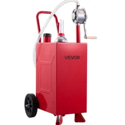 VEVOR 15 Gallon Fuel Gas Caddy, Carbon Steel, Portable Fuel Transfer Storage Tank with Manual Pump & Rolling Wheels, Gasoline Diesel Can Container, for Cars, Lawn Mowers, ATVs, Boats, Motorcycles, Red