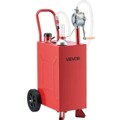 VEVOR 15 Gallon Fuel Gas Caddy, Carbon Steel, Portable Fuel Transfer Storage Tank with Manual Pump & Rolling Wheels, Gasoline Diesel Can Container, for Cars, Lawn Mowers, ATVs, Boats, Motorcycles, Red