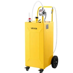 VEVOR 35 Gallon Fuel Gas Caddy, Carbon Steel, Portable Fuel Transfer Storage Tank with Manual Pump and 4 Wheels, Gasoline Diesel Can Container, for Cars, Lawn Mowers, ATVs, Boats, Motorcycles, Red