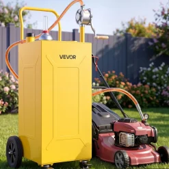 VEVOR 35 Gallon Fuel Gas Caddy, Carbon Steel, Portable Fuel Transfer Storage Tank with Manual Pump and 4 Wheels, Gasoline Diesel Can Container, for Cars, Lawn Mowers, ATVs, Boats, Motorcycles, Red