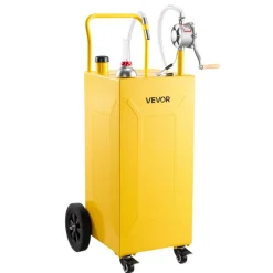 VEVOR 35 Gallon Fuel Gas Caddy, Carbon Steel, Portable Fuel Transfer Storage Tank with Manual Pump and 4 Wheels, Gasoline Diesel Can Container, for Cars, Lawn Mowers, ATVs, Boats, Motorcycles, Red