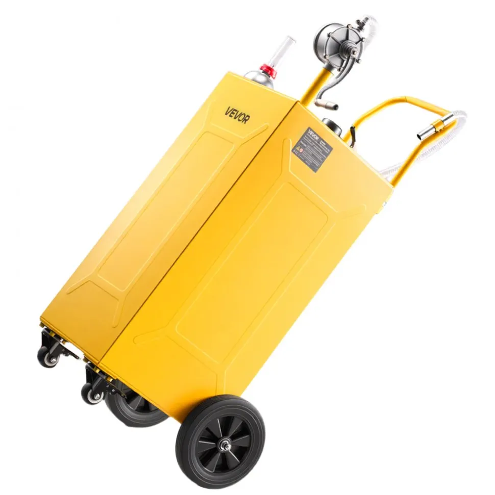 VEVOR 35 Gallon Fuel Gas Caddy, Carbon Steel, Portable Fuel Transfer Storage Tank with Manual Pump and 4 Wheels, Gasoline Diesel Can Container, for Cars, Lawn Mowers, ATVs, Boats, Motorcycles, Red