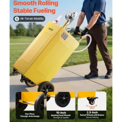 VEVOR 35 Gallon Fuel Gas Caddy, Carbon Steel, Portable Fuel Transfer Storage Tank with Manual Pump and 4 Wheels, Gasoline Diesel Can Container, for Cars, Lawn Mowers, ATVs, Boats, Motorcycles, Red