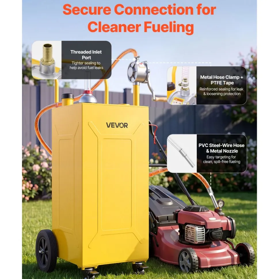 VEVOR 35 Gallon Fuel Gas Caddy, Carbon Steel, Portable Fuel Transfer Storage Tank with Manual Pump and 4 Wheels, Gasoline Diesel Can Container, for Cars, Lawn Mowers, ATVs, Boats, Motorcycles, Red