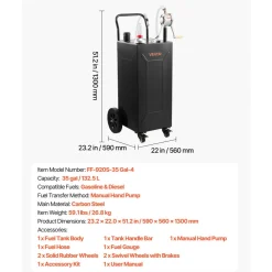 VEVOR 30 Gallon Fuel Gas Caddy, Carbon Steel, Portable Fuel Transfer Storage Tank with Electric Pump & 2 Wheels, Gasoline Diesel Can Container, for Cars, Lawn Mowers, ATVs, Boats, Motorcycles, Red