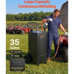 VEVOR 30 Gallon Fuel Gas Caddy, Carbon Steel, Portable Fuel Transfer Storage Tank with Electric Pump & 2 Wheels, Gasoline Diesel Can Container, for Cars, Lawn Mowers, ATVs, Boats, Motorcycles, Red