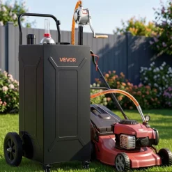 VEVOR 30 Gallon Fuel Gas Caddy, Carbon Steel, Portable Fuel Transfer Storage Tank with Electric Pump & 2 Wheels, Gasoline Diesel Can Container, for Cars, Lawn Mowers, ATVs, Boats, Motorcycles, Red